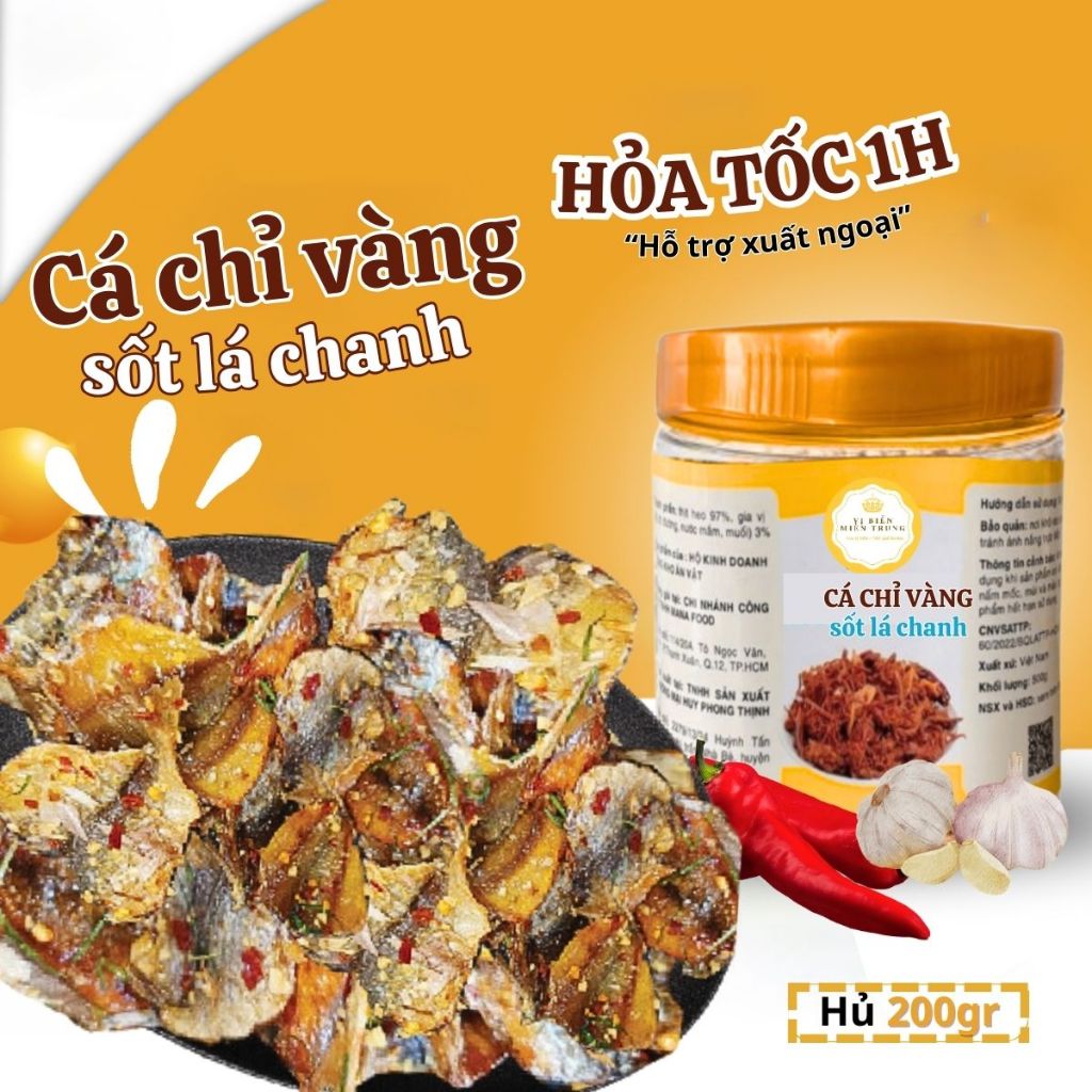 Cá Chỉ Vàng Khô Sốt Lá Chanh Vị Biển, Đồ Ăn Vặt Hủ Pet 200gr Ăn Liền