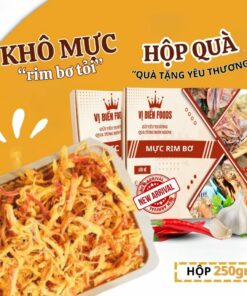 [Hộp Quà Tặng] Mực Xé Sợi Bơ Tỏi Vị Biển Hút Chân Không 250gr Quà Tặng Xuất Ngoại