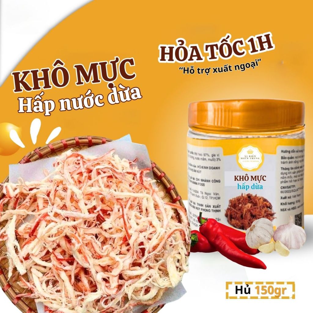 Mực Khô Hấp Nước Cốt Dừa Xé Sợi Vị Biển, Đồ Ăn Vặt Ngon Giá Rẻ Hủ PET 130GR Thực Phẩm Ăn Liền